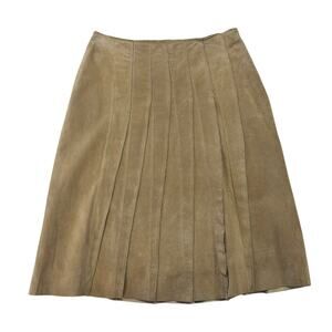 Suedessence Y2K Tan 100% Leather Pleated A Line Side Zip Skirt Womens 4